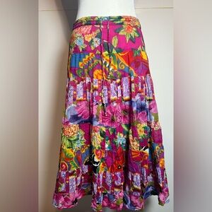 Spirited Wear Patchwork Boho Maxi Skirt Colorful Floral Festival Cotton M